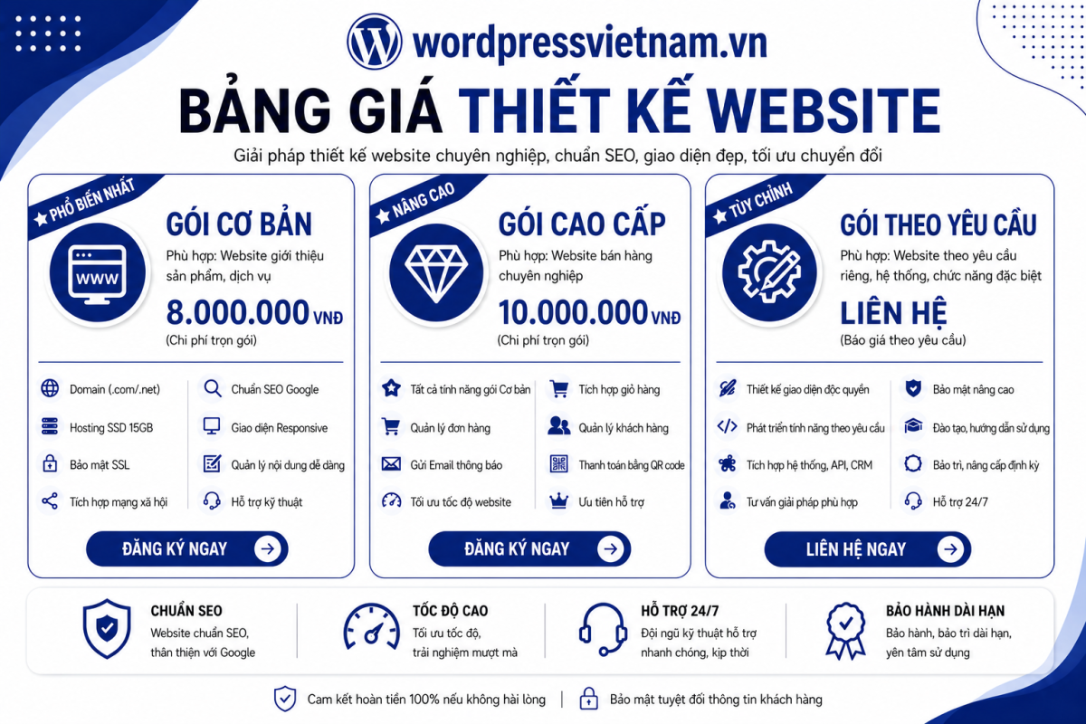 Bảng Báo Giá Dịch Vụ Thiết Kế Website Trọn Gói 2026
